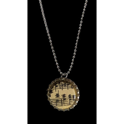 Handmade Sheet Music Bottlecap  Necklace