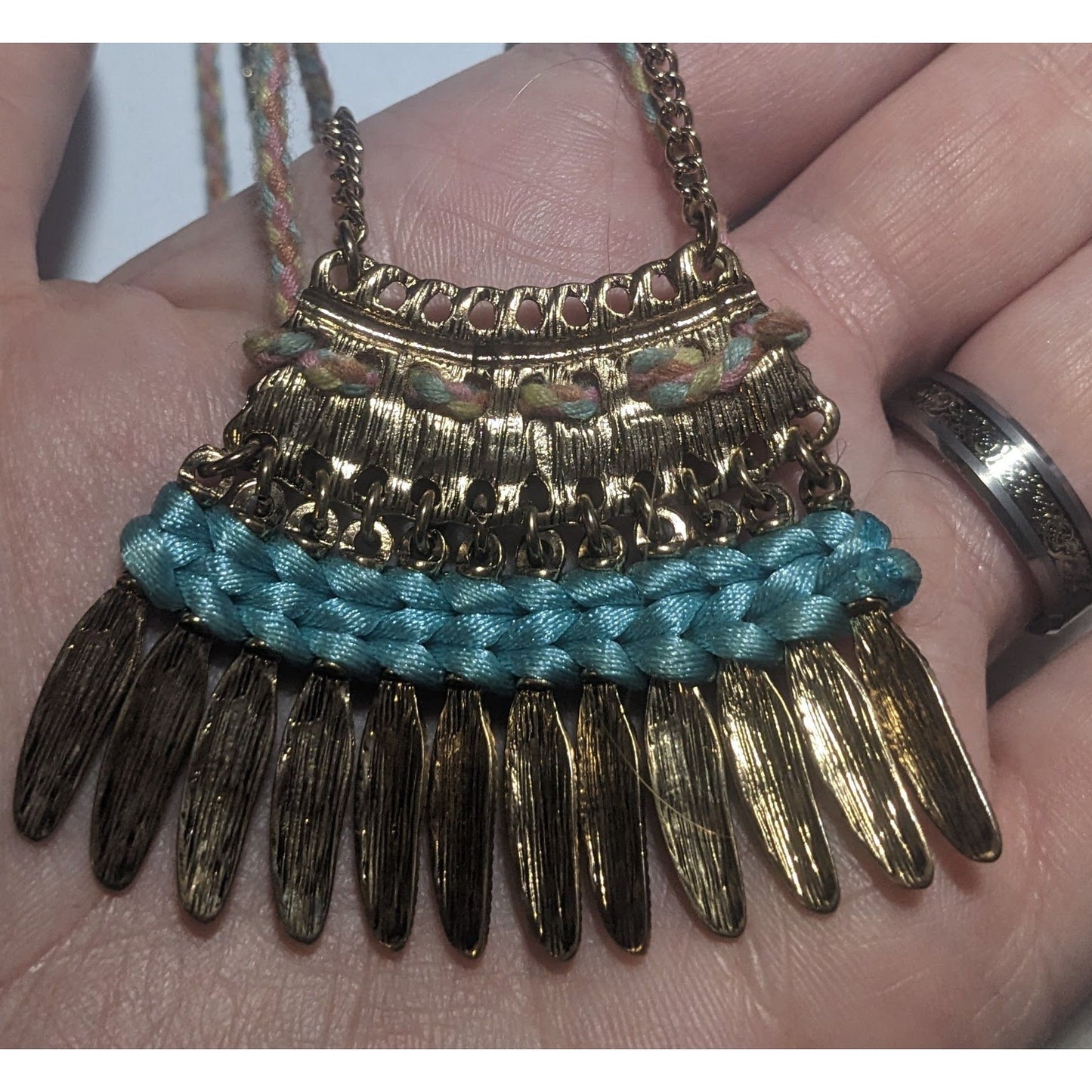 Bohemian Braided Feather Fringe Pendant Necklace