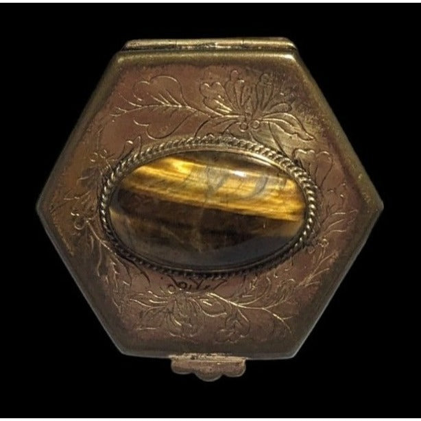 Vintage Floral Tiger Eye Pillbox