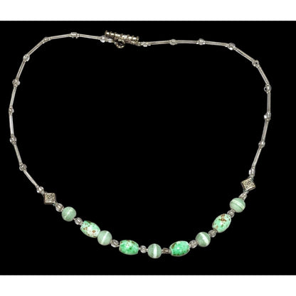 Handmade Green And Clear Glass Beaded Necklace