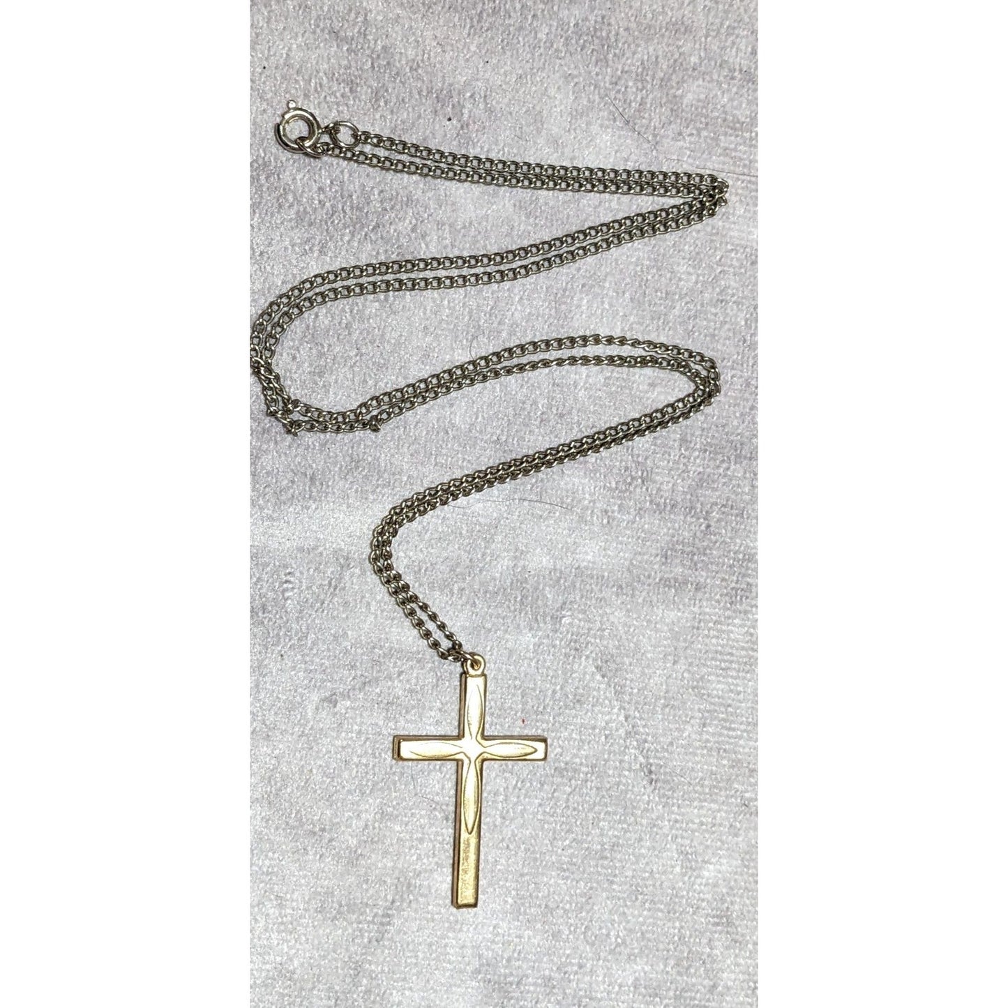 Gold Puffed Embossed Long Cross Necklace