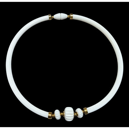 Vintage White Artsy Collar Necklace With Lucite And Gold Tone Accents
