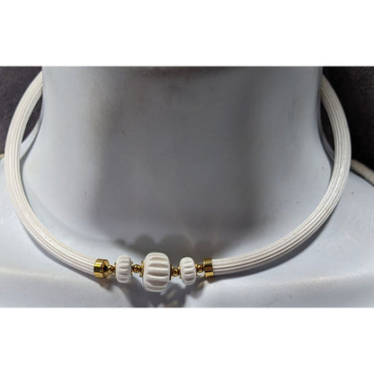 Vintage White Artsy Collar Necklace With Lucite And Gold Tone Accents