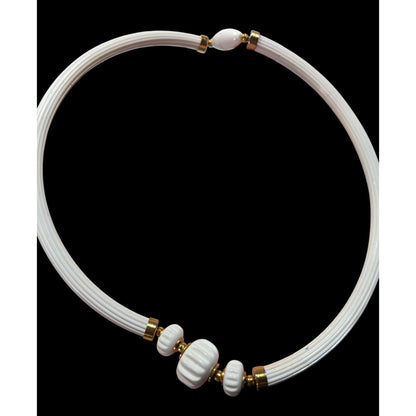 Vintage White Artsy Collar Necklace With Lucite And Gold Tone Accents