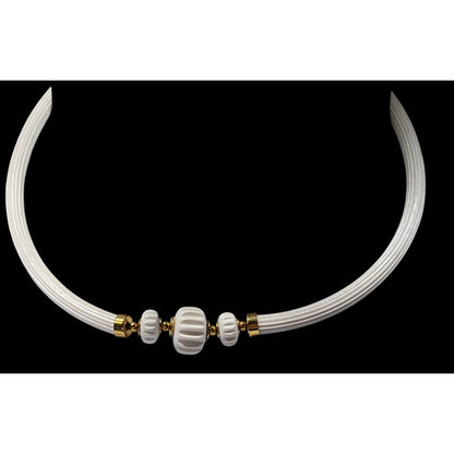 Vintage White Artsy Collar Necklace With Lucite And Gold Tone Accents
