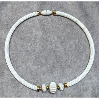 Vintage White Artsy Collar Necklace With Lucite And Gold Tone Accents