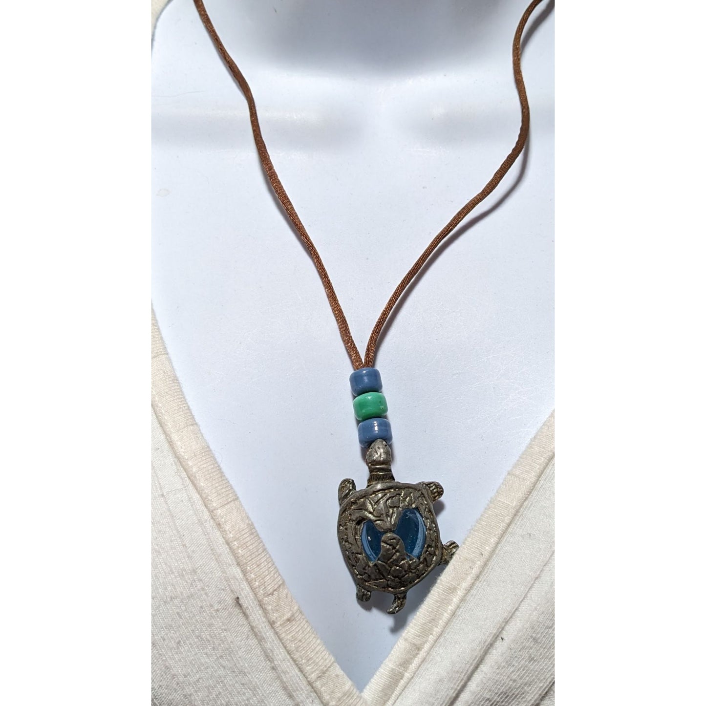 Blue Glass Turtle Necklace