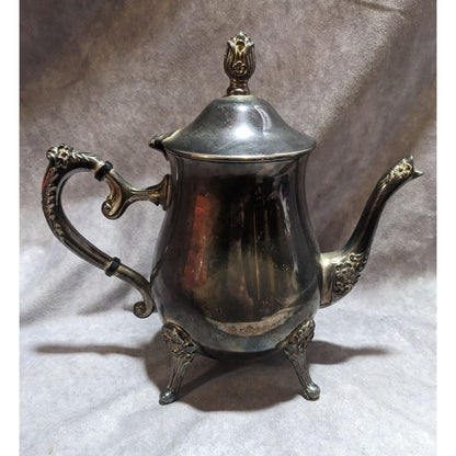 Maxben Vintage Silver Plated Floral Footed Brass Teapot