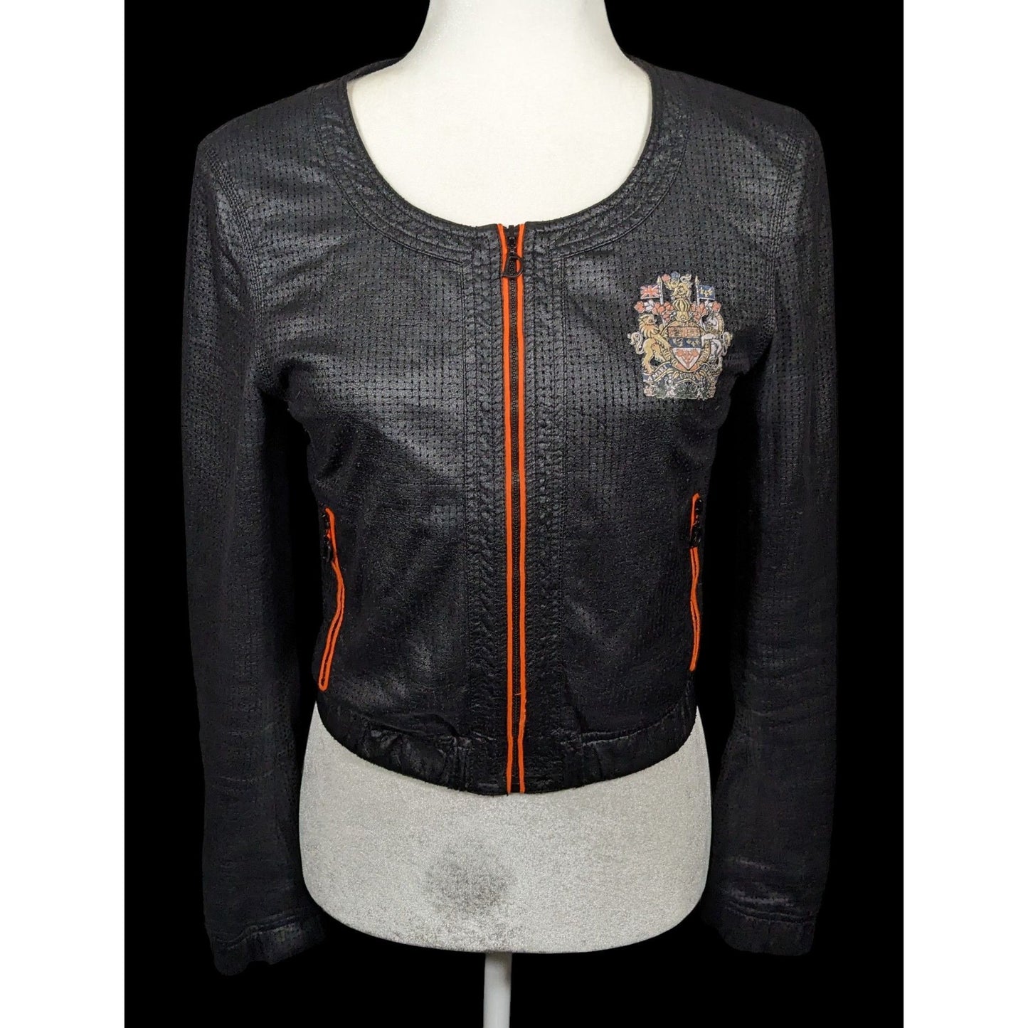 DGVI Black Casual Jacket With Printed Royal Crest Accents Size Small