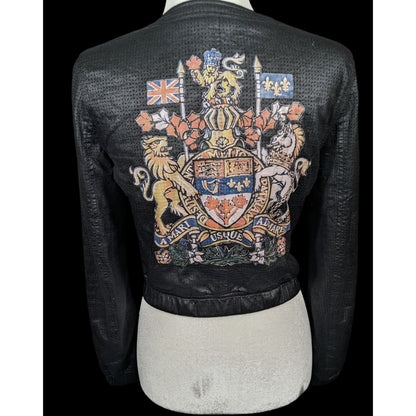 DGVI Black Casual Jacket With Printed Royal Crest Accents Size Small