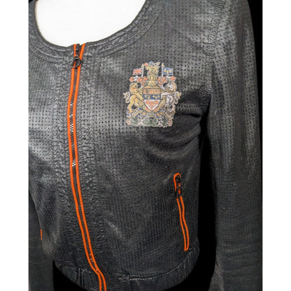 DGVI Black Casual Jacket With Printed Royal Crest Accents Size Small