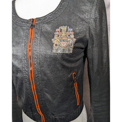 DGVI Black Casual Jacket With Printed Royal Crest Accents Size Small