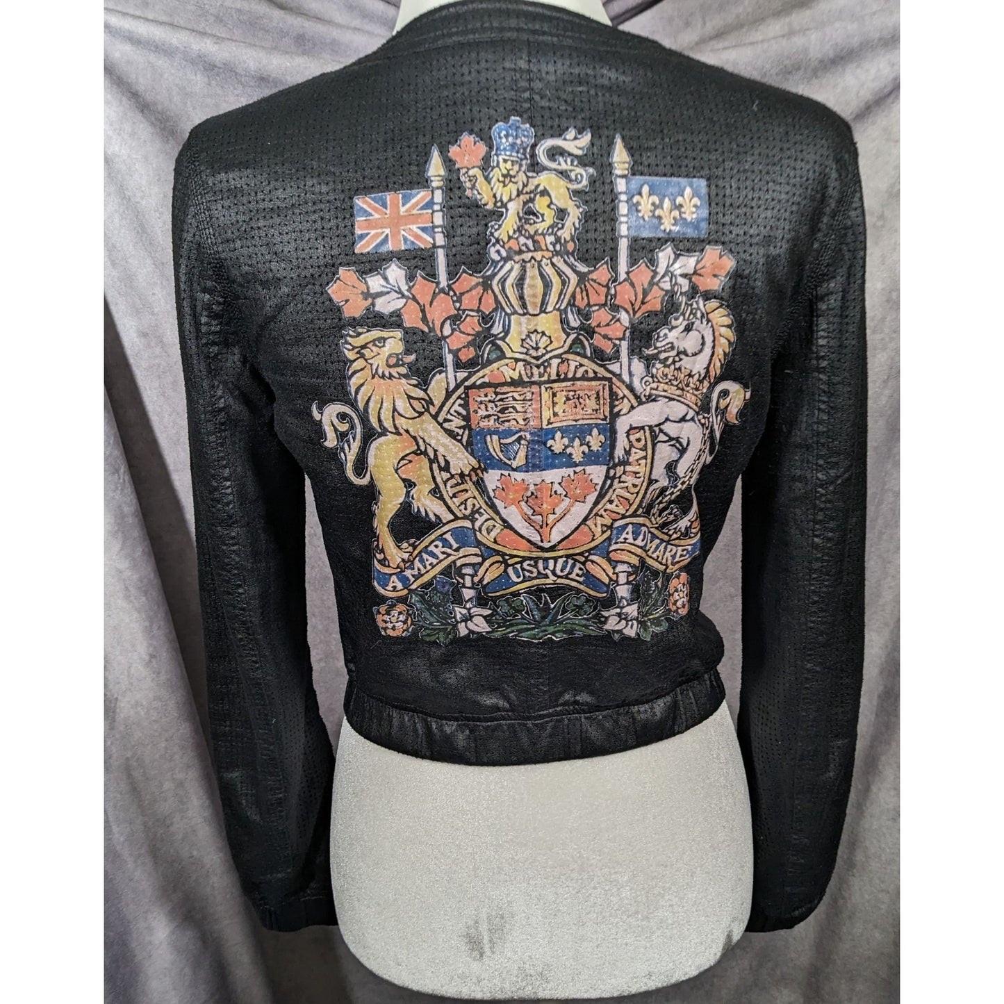 DGVI Black Casual Jacket With Printed Royal Crest Accents Size Small