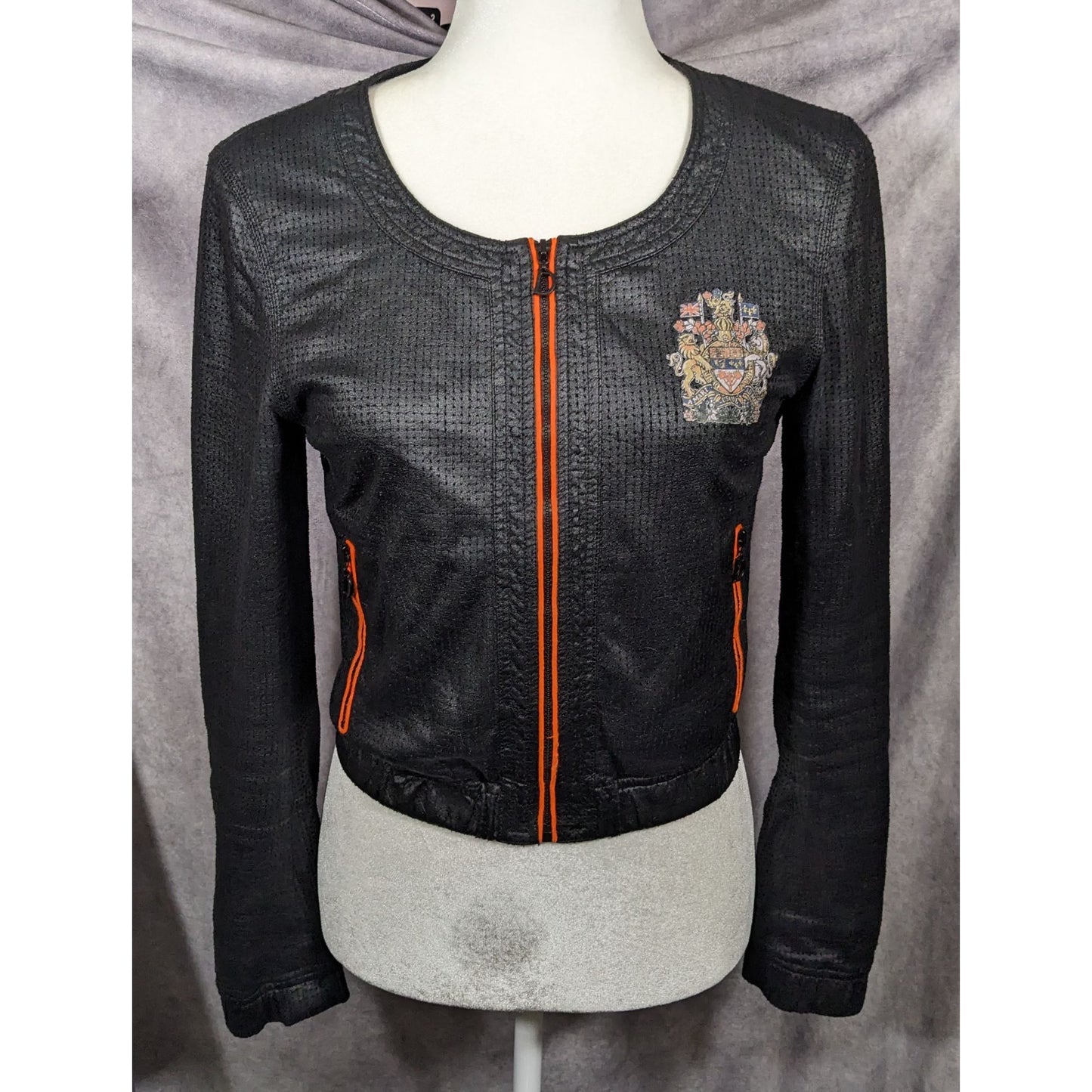 DGVI Black Casual Jacket With Printed Royal Crest Accents Size Small