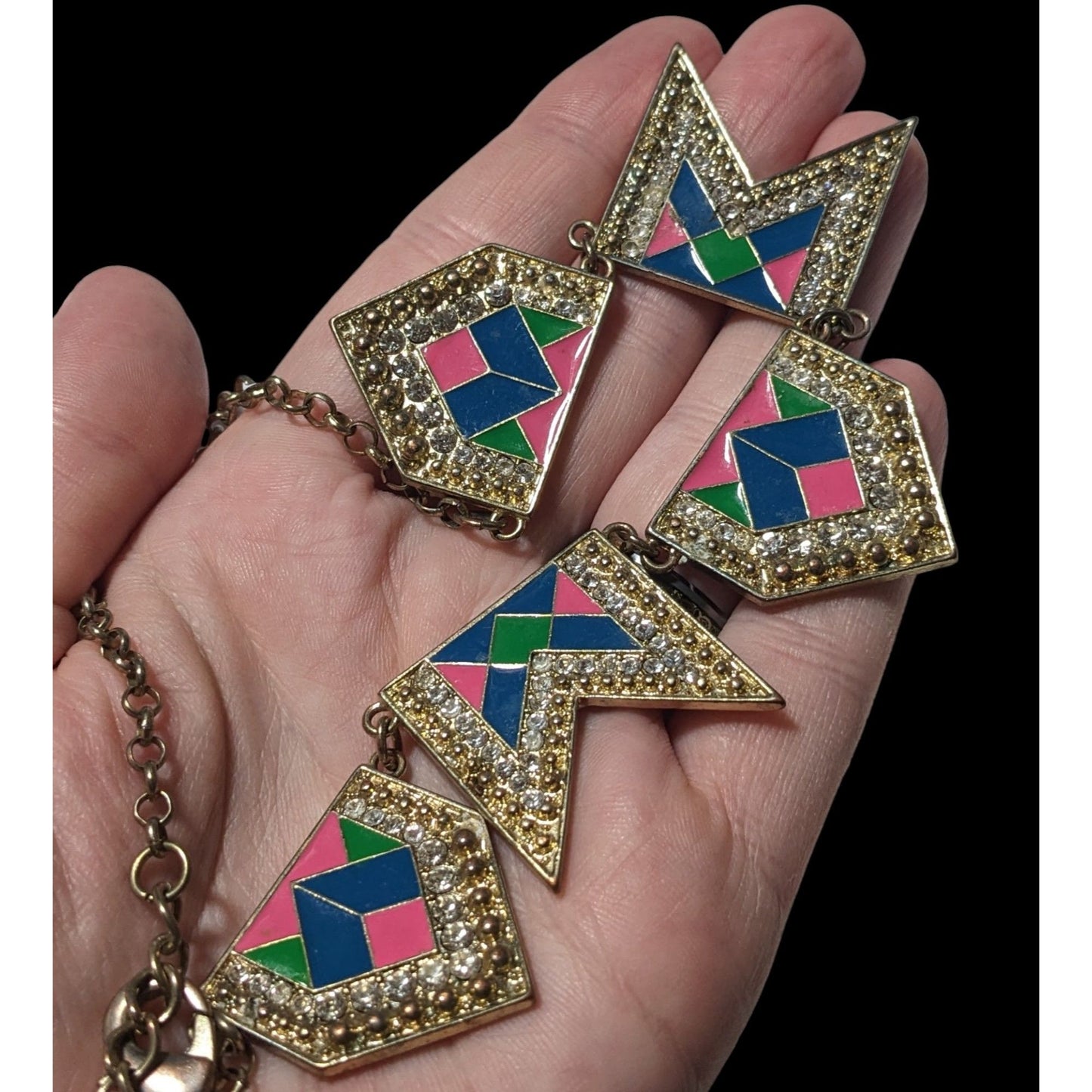 Retro Glam Rainbow Geometric Statement Necklace