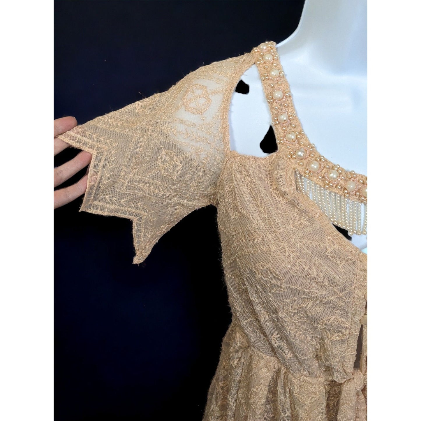 Monda Belle Beige Flapper Style Beaded Lace Romper