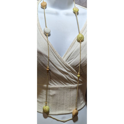 Vintage Floral Yellow Kukui Nut Necklace