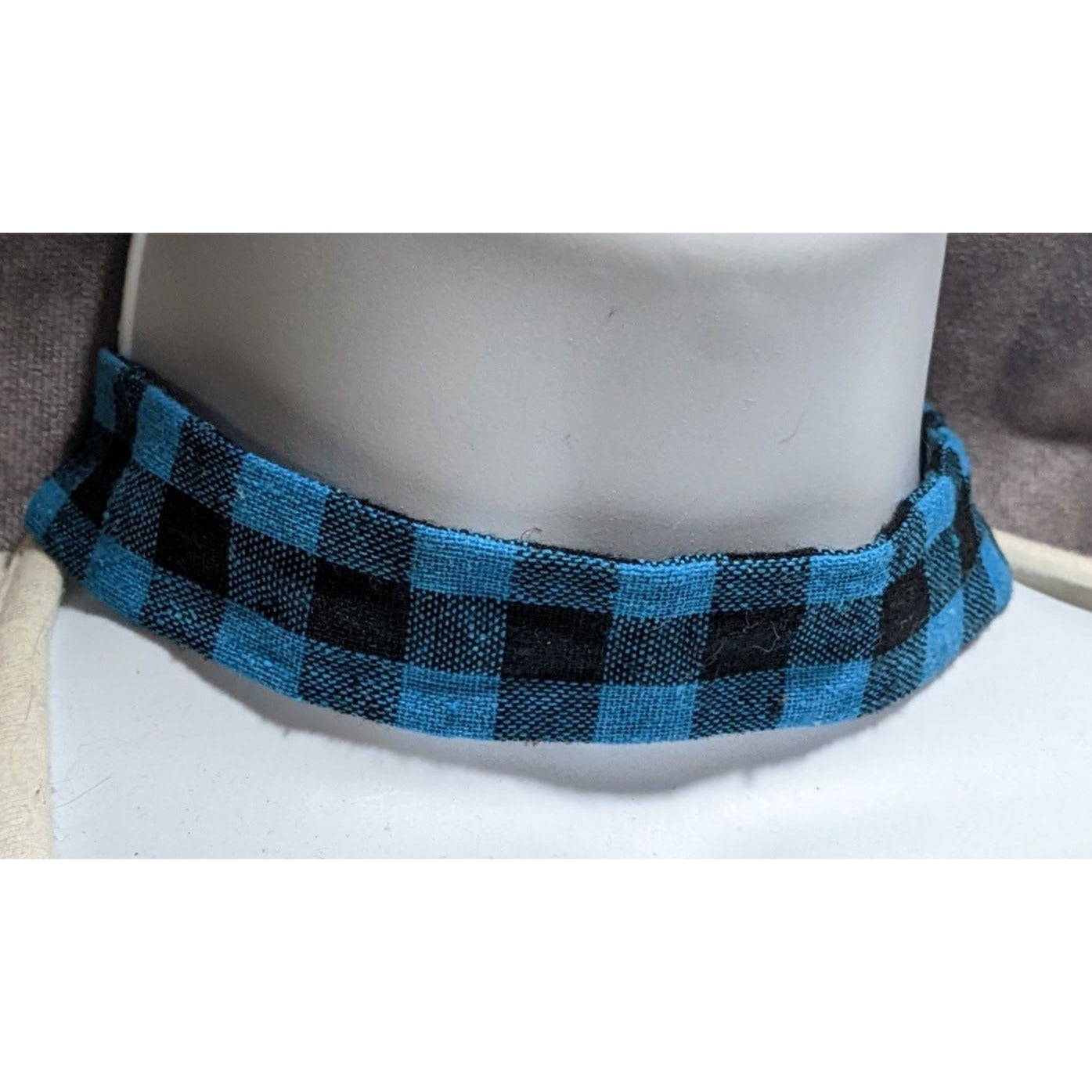 Charming Charlie Black And Blue Plaid Fabric Choker