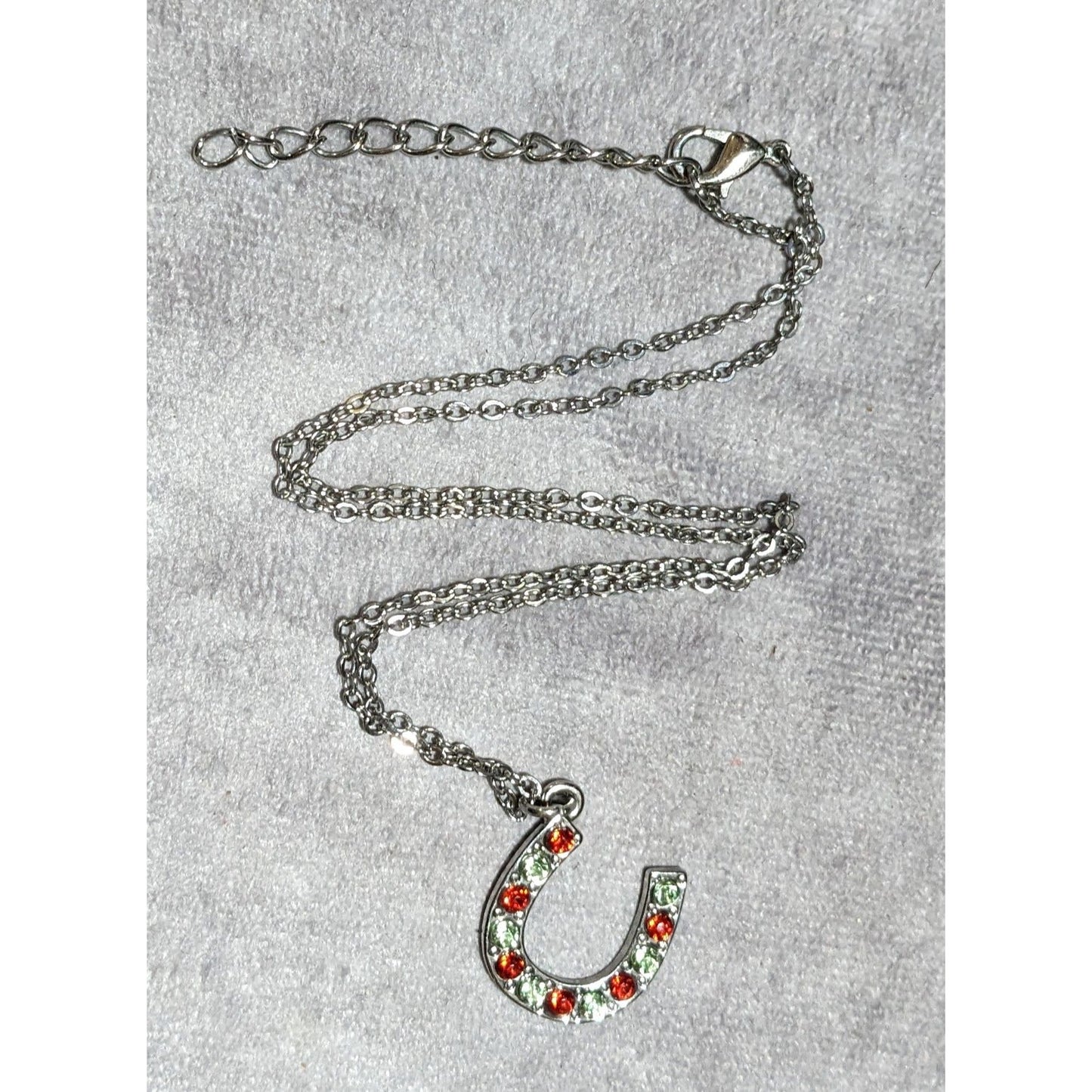 Red And Green Rhinestone Horseshoe Necklace