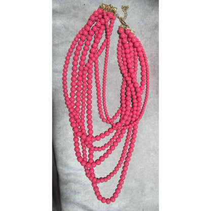 Multi-Strand Pink Beaded Necklace With Gold Clasp