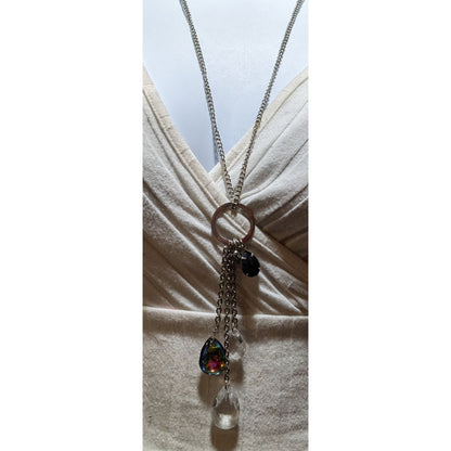 Silver Rainbow Drop Charm Necklace