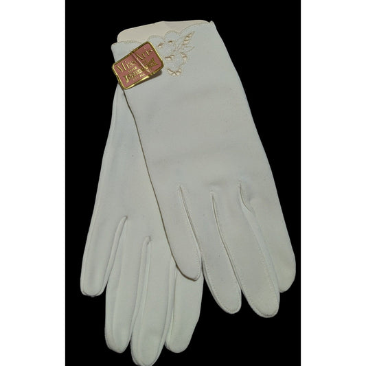 Vintage Miss Aris Stretch White Floral Gloves