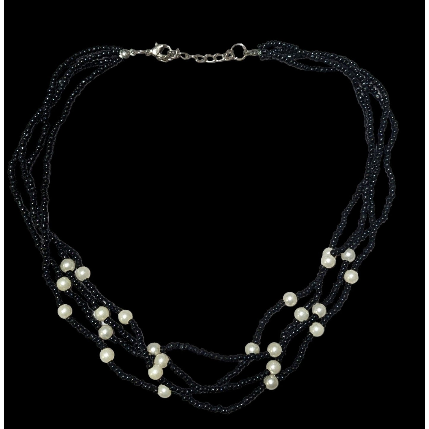 Black Glass Pearl Beaded Multilayer Necklace