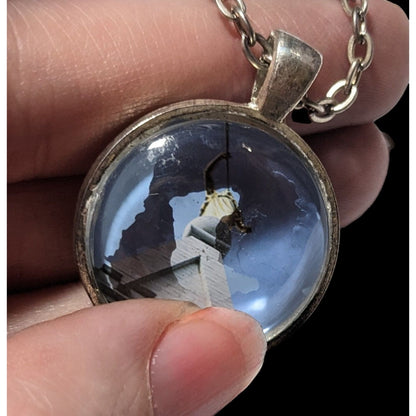 Blue And White Statue Photo Pendant Necklace