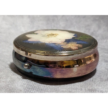 Vintage Pressed Flower Anodized Pillbox