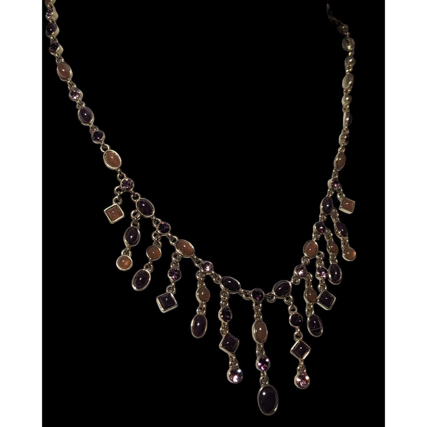 Retro Elegant Gold Gemmed Fringe Necklace