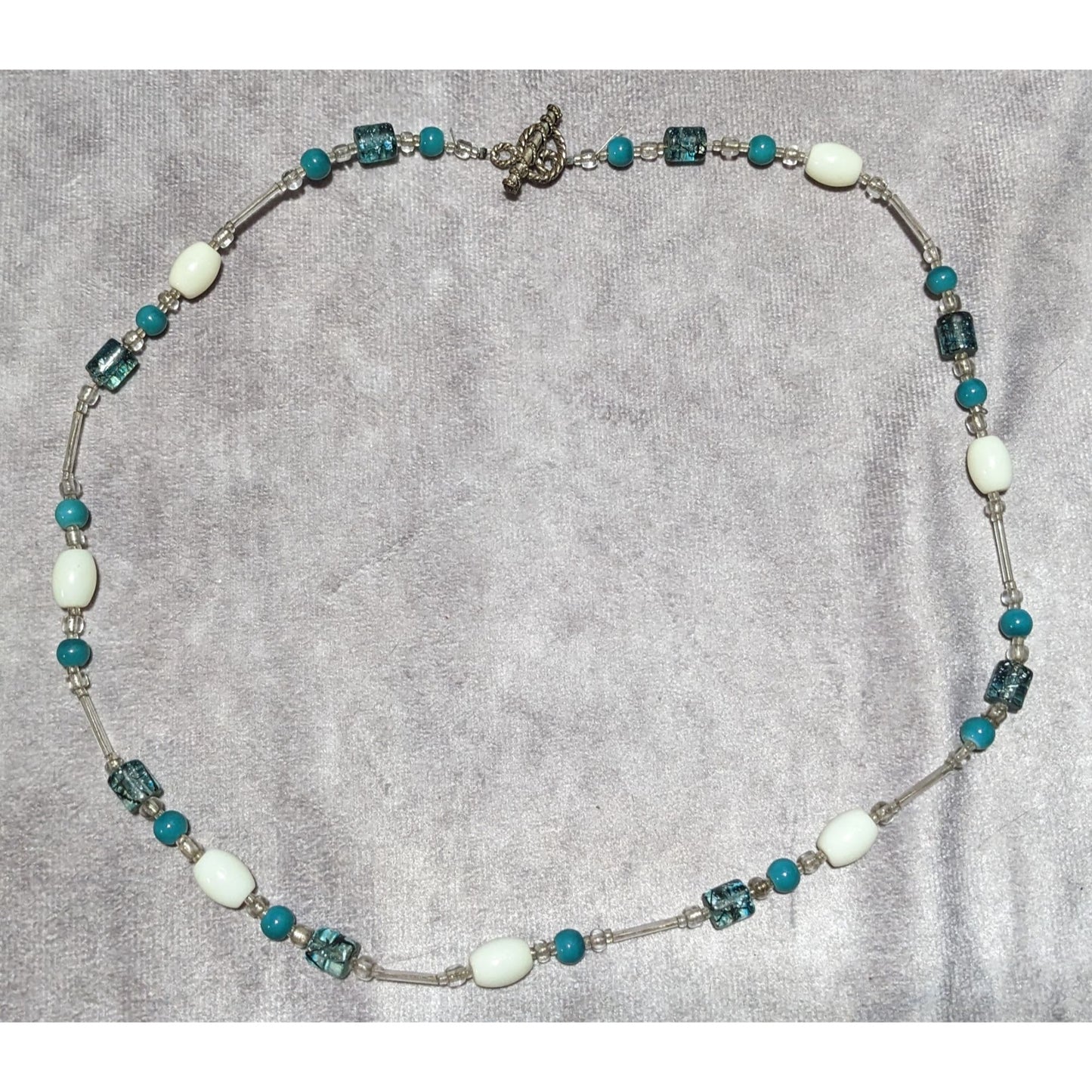 Blue And White Glass Beaded Toggle Necklace