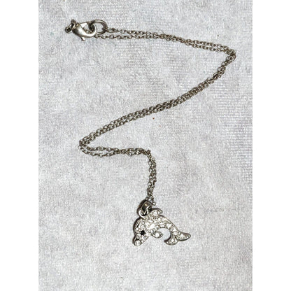 Reversible Silver Rhinestone Dolphin Necklace