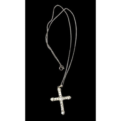 Vintage 40s Bogoff Gemmed Silver Tone Cross Necklace