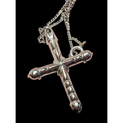 Vintage 40s Bogoff Gemmed Silver Tone Cross Necklace