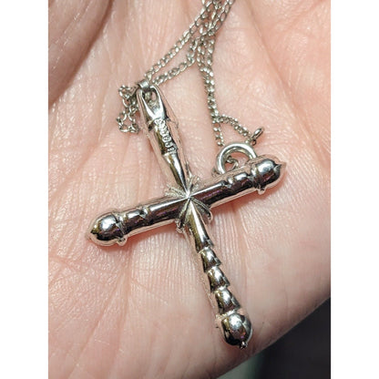 Vintage 40s Bogoff Gemmed Silver Tone Cross Necklace