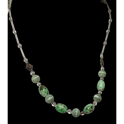 Handmade Green And Clear Glass Beaded Necklace