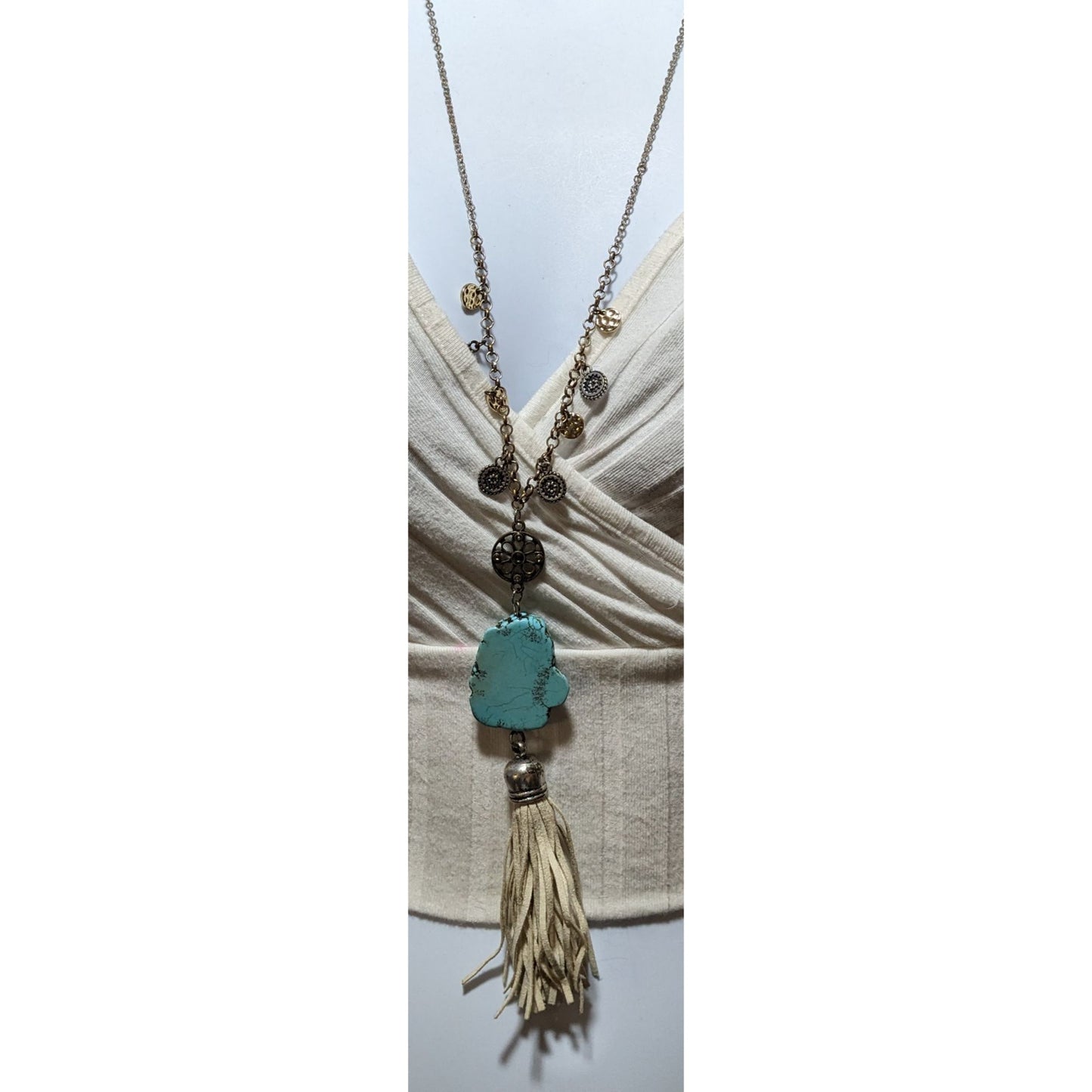 Bohemian Turquoise Tassel Charm Necklace