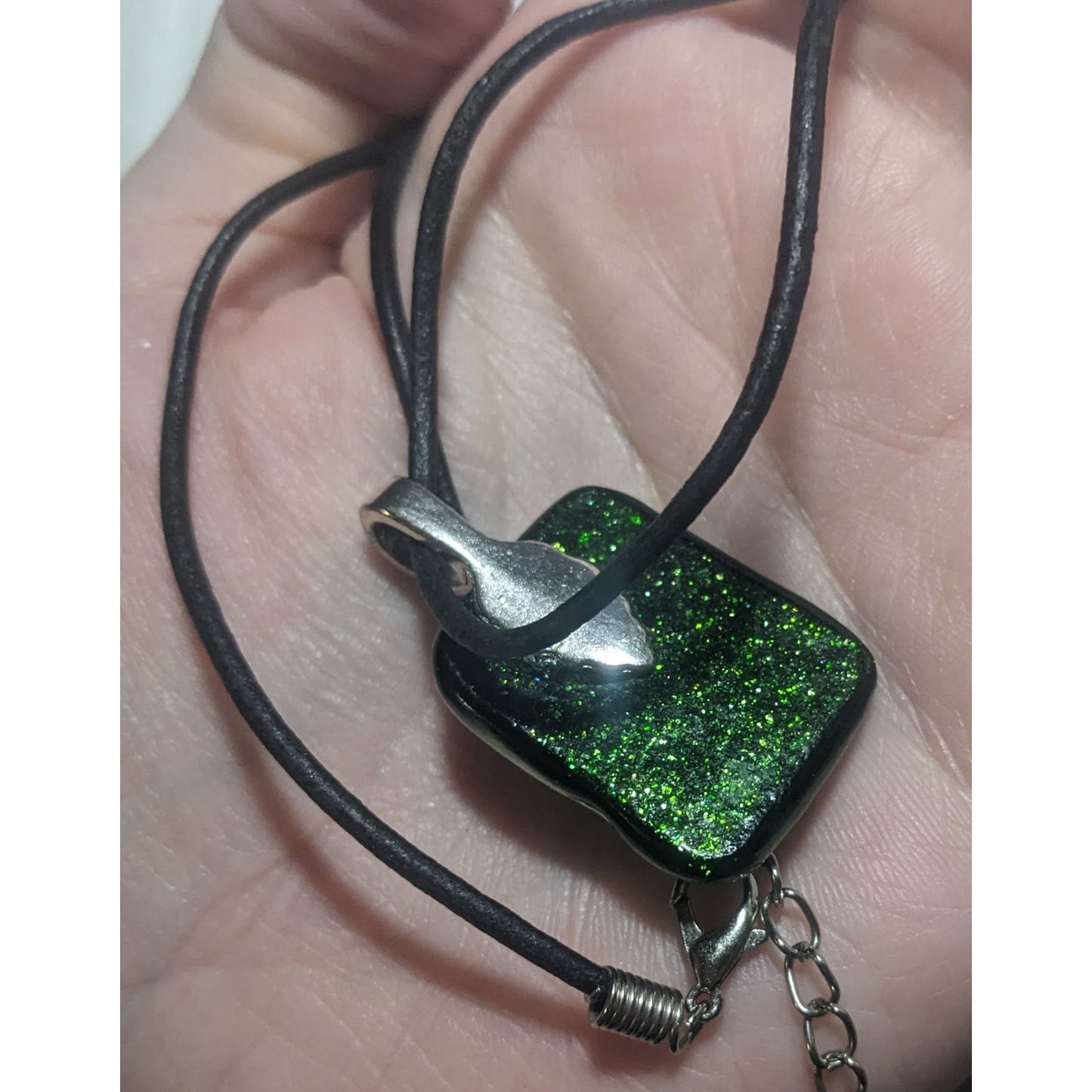 Green Dichroic Glass Swirl Necklace