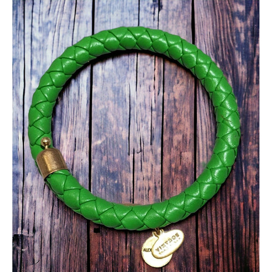 Alex And Ani Vintage Sixty Six Green Leather Bracelet