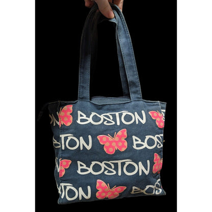 Robin Ruth Blue Butterfly Boston Zipper Tote