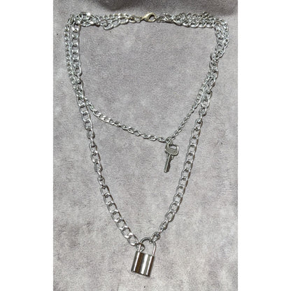 Multilayer Silver Padlock And Key Necklace