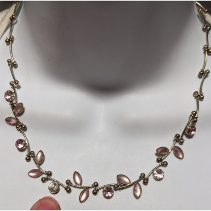 Pink Floral Rhinestone Gemmed Princess Necklace