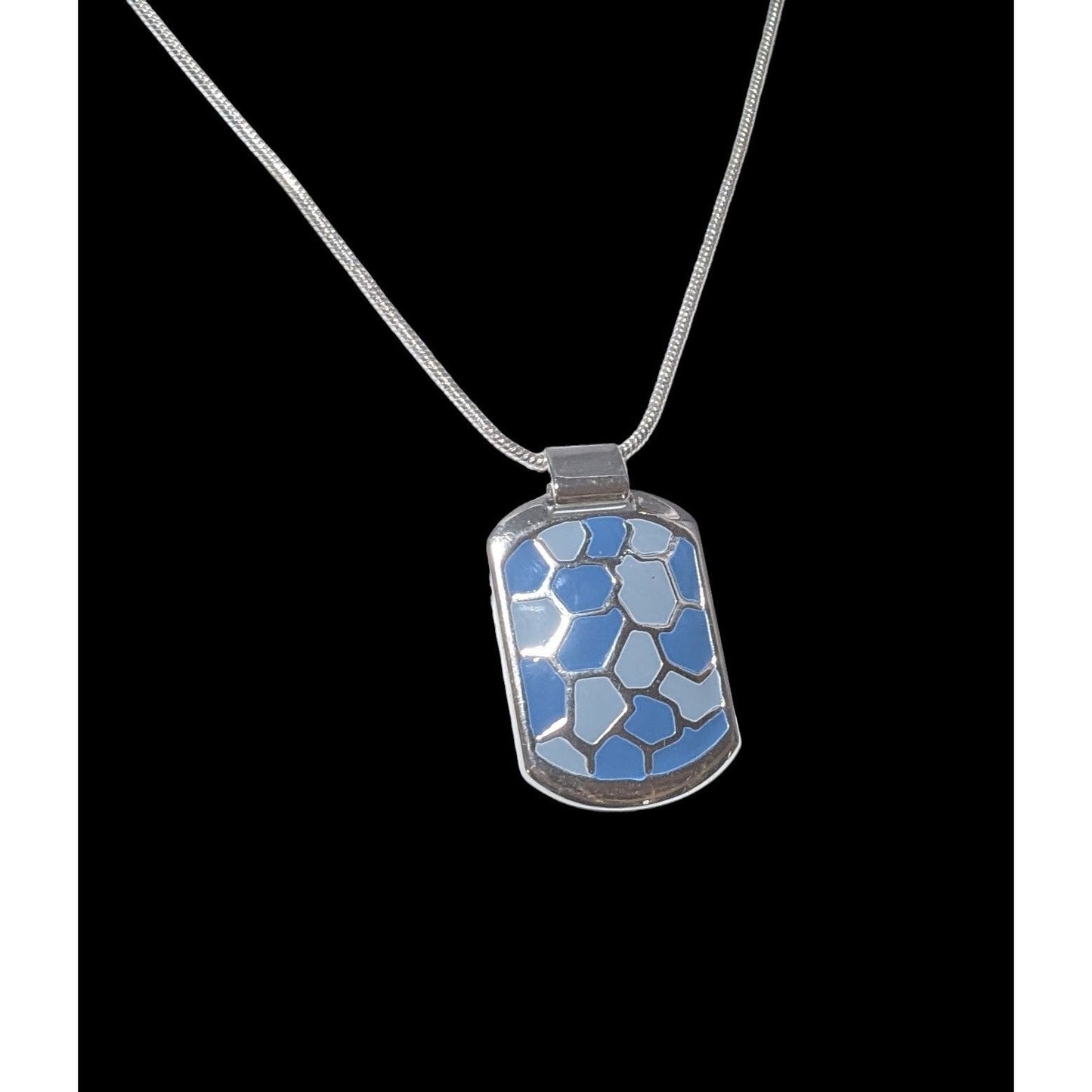 Abstract Blue And Silver Enamel Pendant Necklace