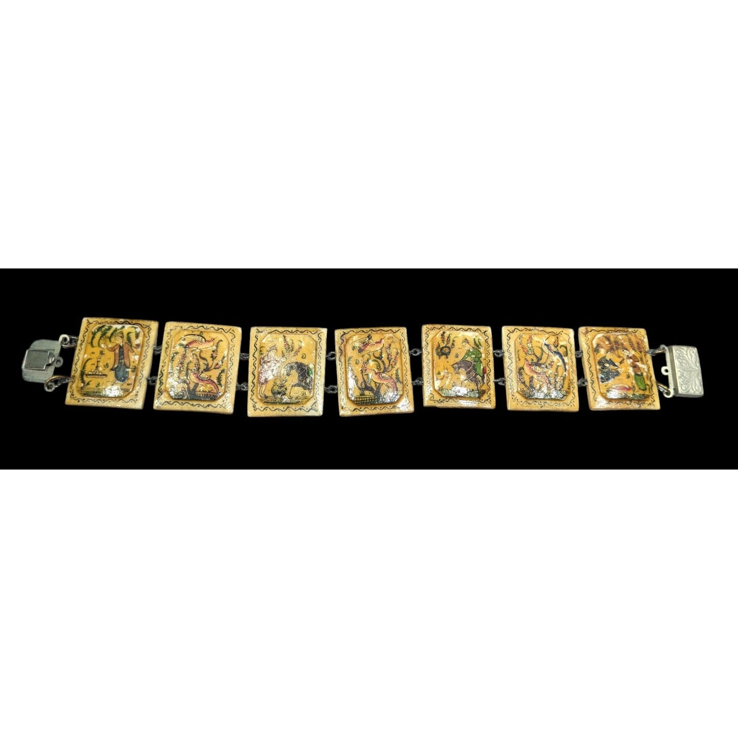 Antique Hand Painted Persian Story Panel Bracelet