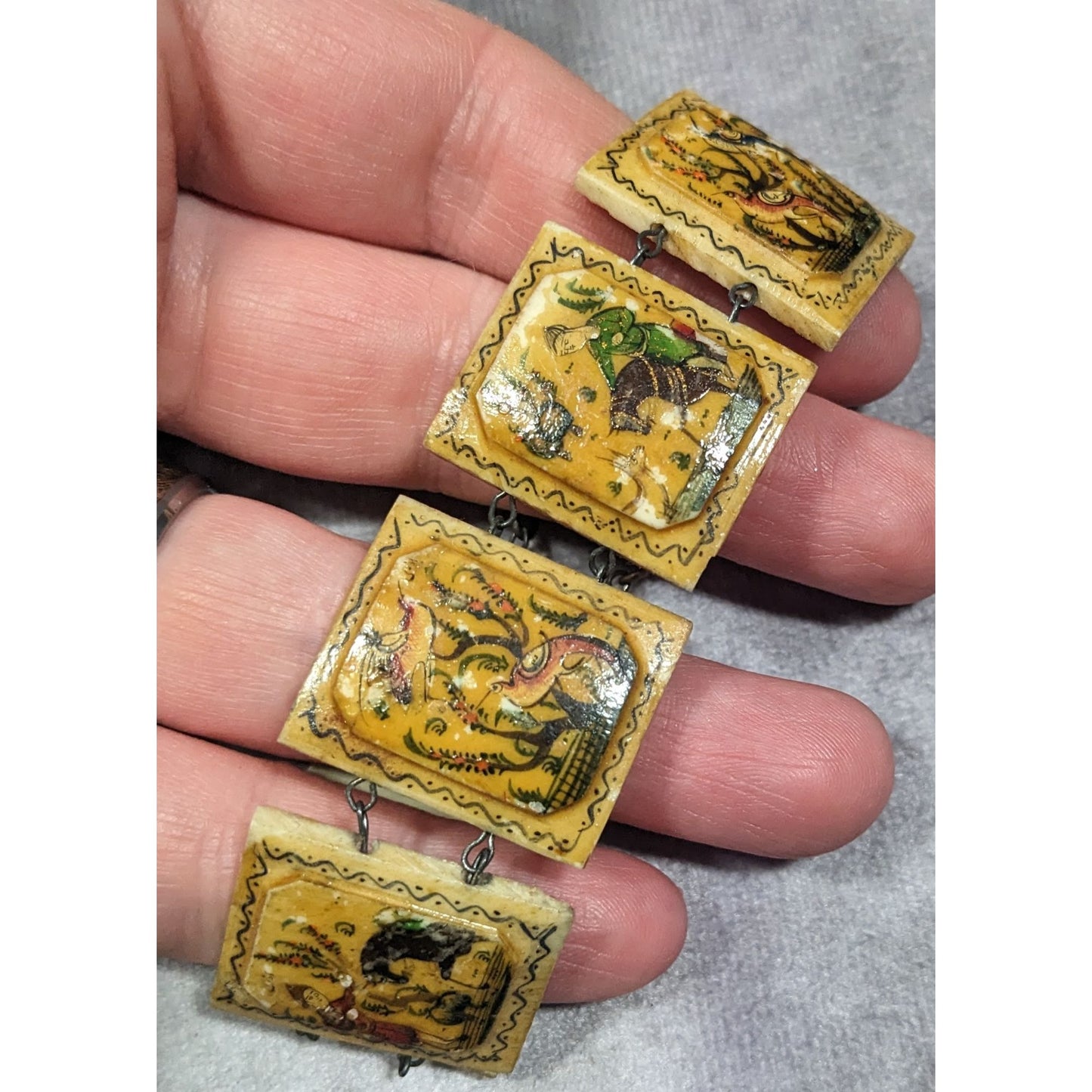 Antique Hand Painted Persian Story Panel Bracelet