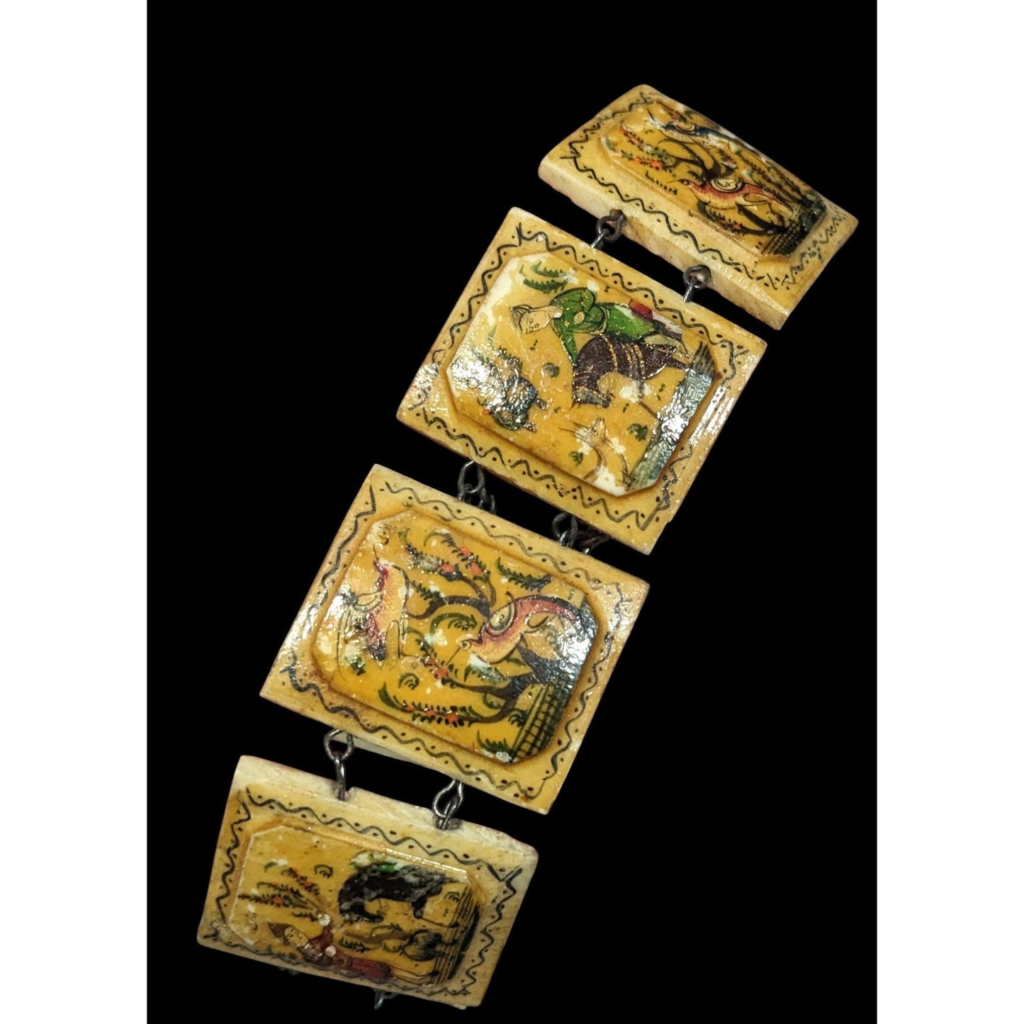 Antique Hand Painted Persian Story Panel Bracelet