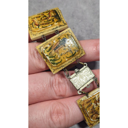 Antique Hand Painted Persian Story Panel Bracelet