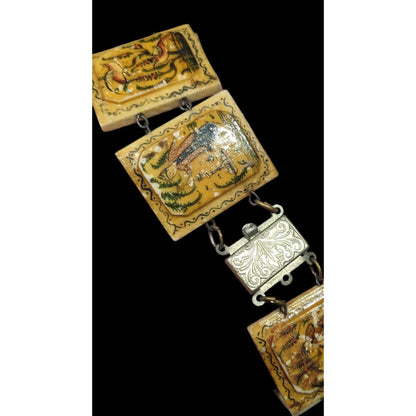 Antique Hand Painted Persian Story Panel Bracelet
