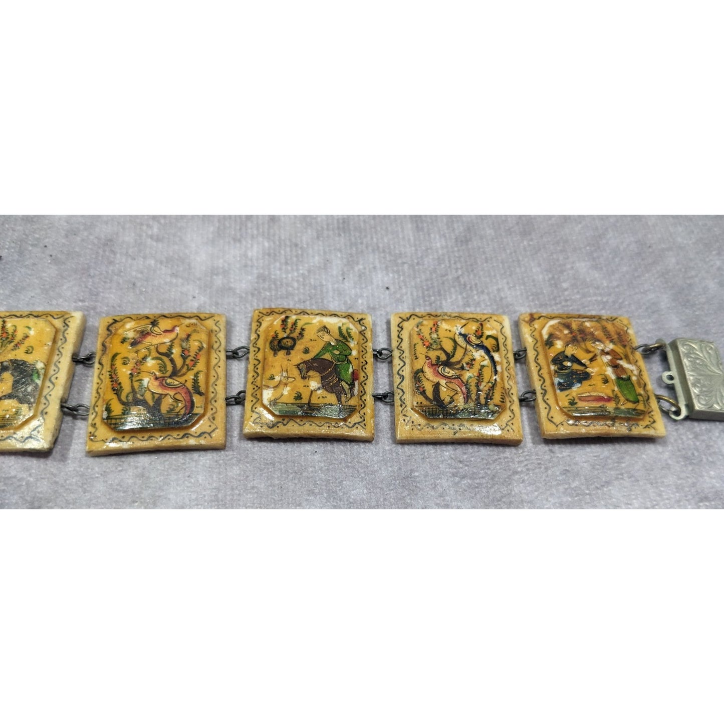 Antique Hand Painted Persian Story Panel Bracelet