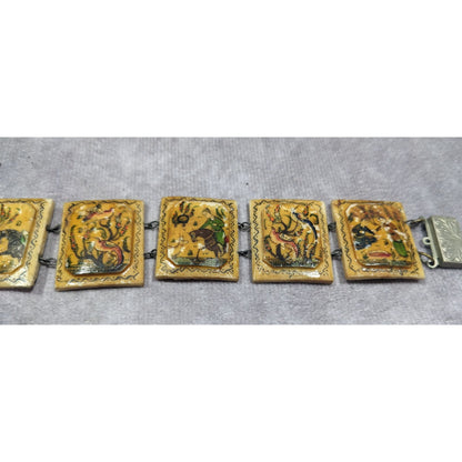 Antique Hand Painted Persian Story Panel Bracelet